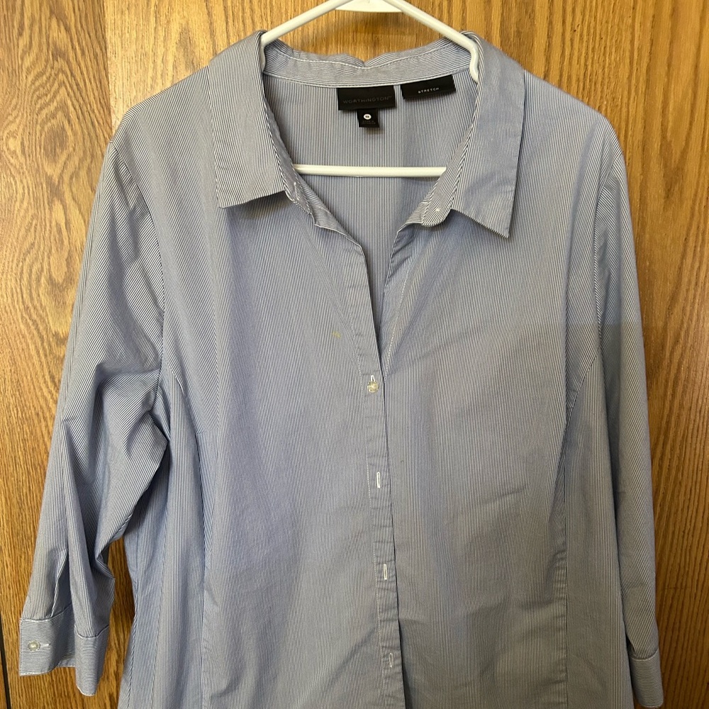Stripe light blue 3/4 sleeves blouse cotton/polyester/rayon